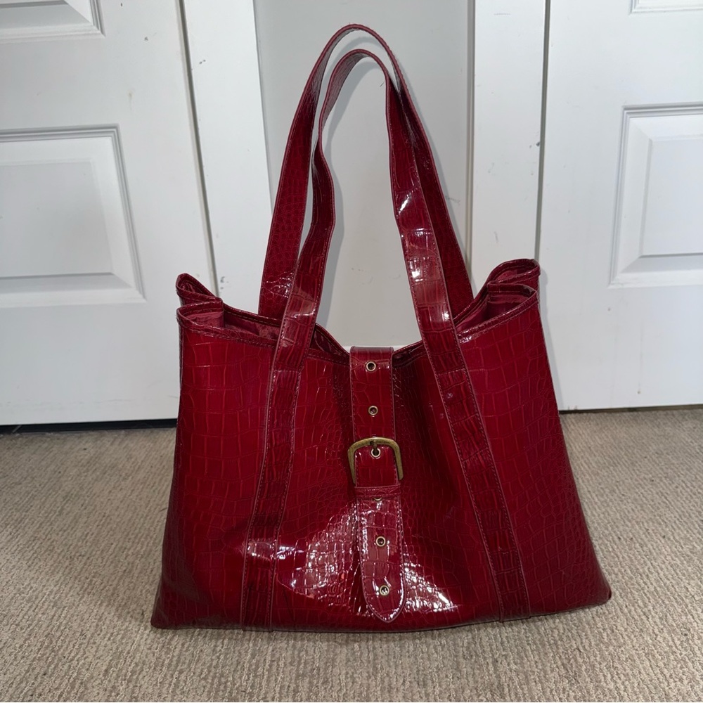 Burgundy Elizabeth Arden Crocodile Embossed Tote Bag